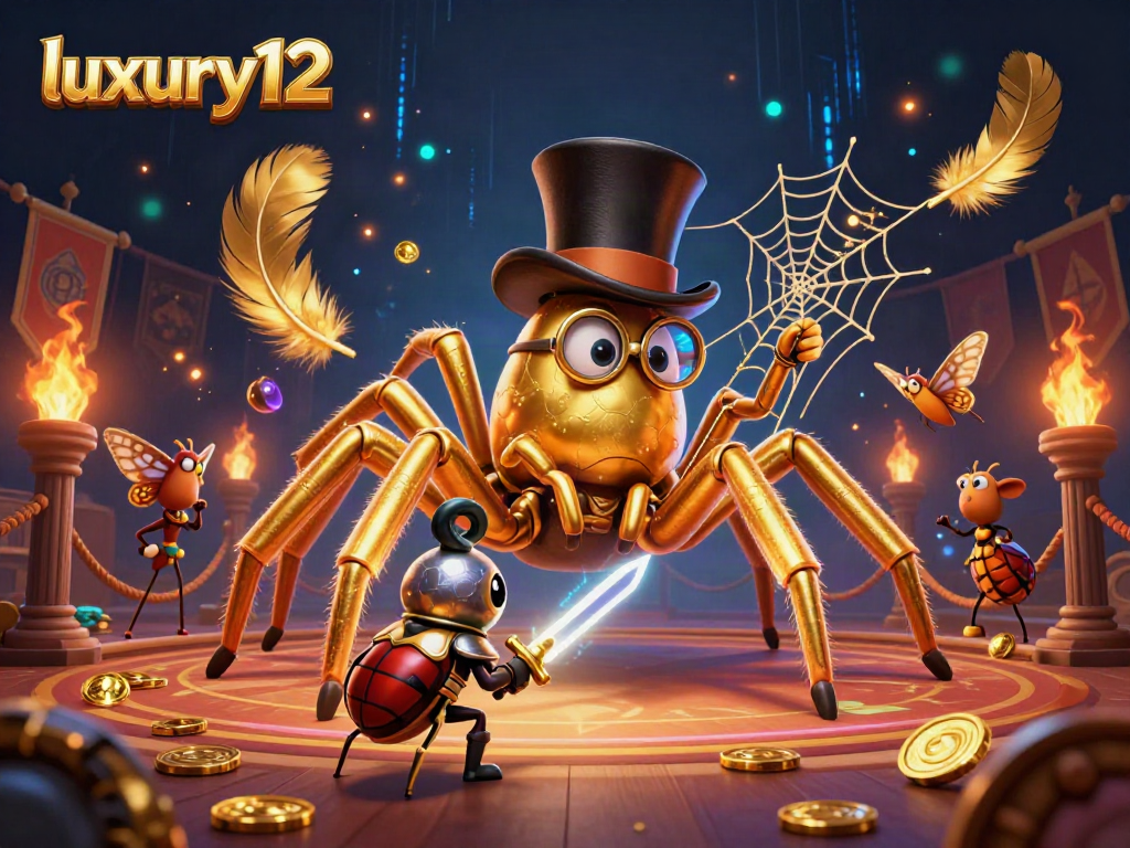 Experience luxury12 thrills with a golden tarantula at a casino battle scene