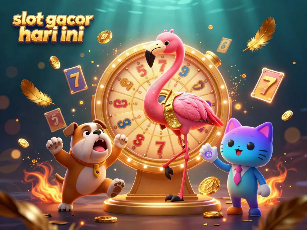 Spin the giant prize wheel with the exciting slot gacor hari ini characters, revealing gold coins and jackpots.