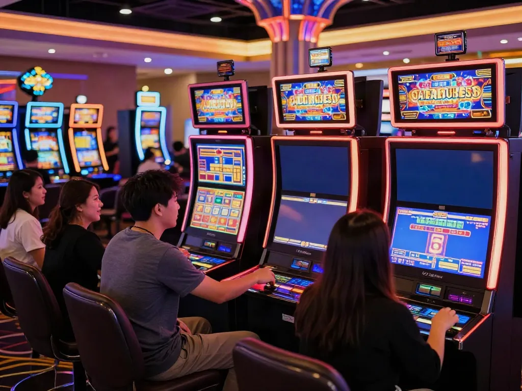 Players enjoying thrilling สล็อต experiences in a vibrant casino.
