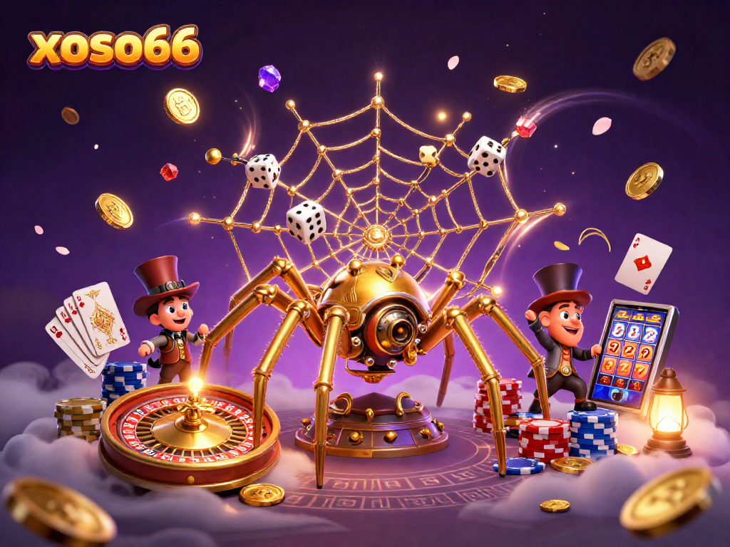 Spin and win with xoso66 as a steampunk spider crafts a web of golden luck and fortune!