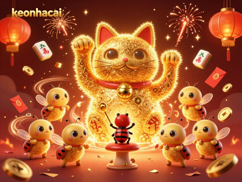 Experience the excitement of keonhacai with vibrant casino-themed artwork illustrating lively characters.