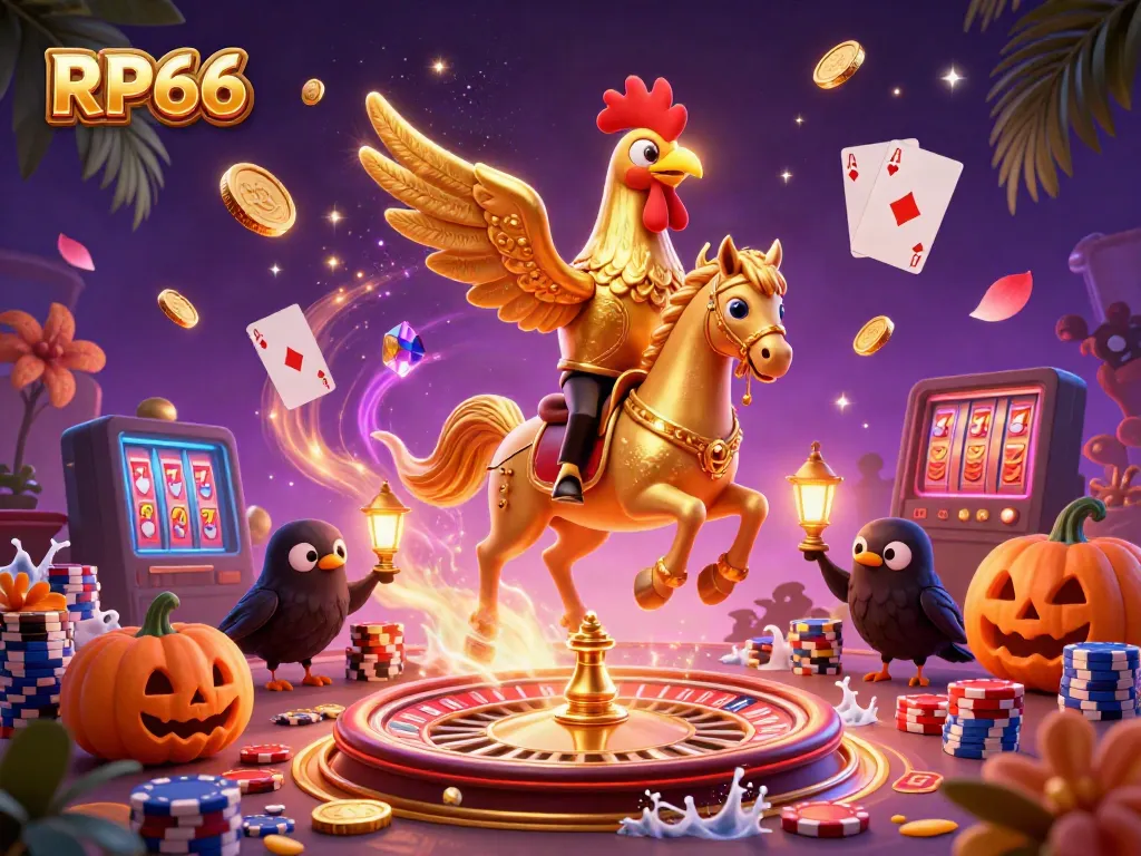 Engage with RP66 in a vibrant casino scene filled with golden treasures and exciting gaming elements.