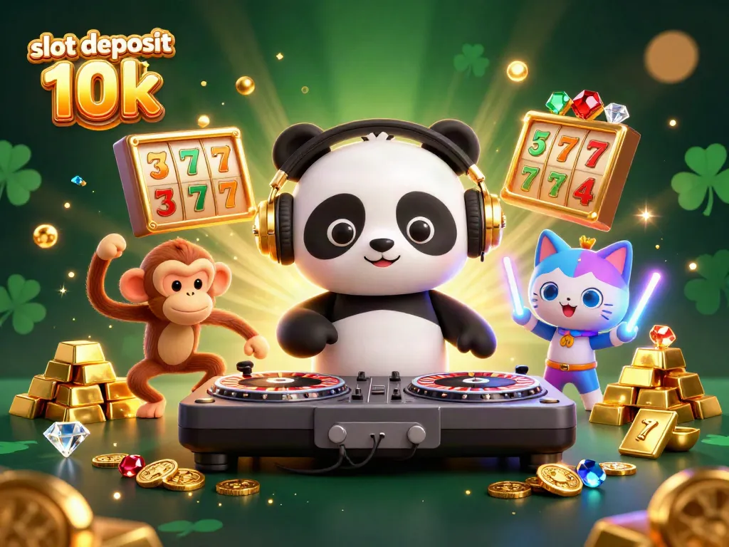 Experience the excitement of slot deposit 10k, featuring vibrant 3D characters celebrating casino wins.