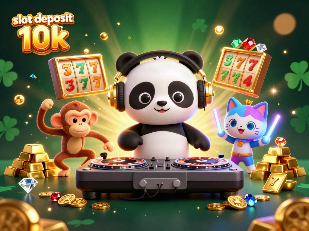 Experience the excitement of slot deposit 10k, featuring vibrant 3D characters celebrating casino wins.