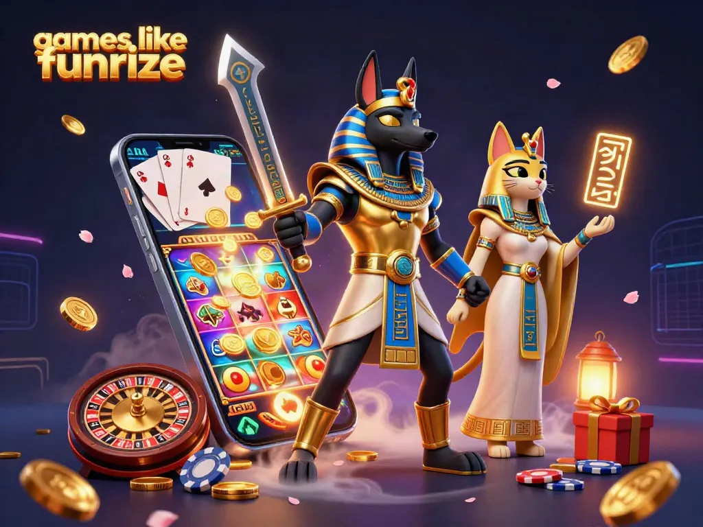 Play exciting games like Funrize featuring Anubis and slots, capturing the thrill of casino entertainment.