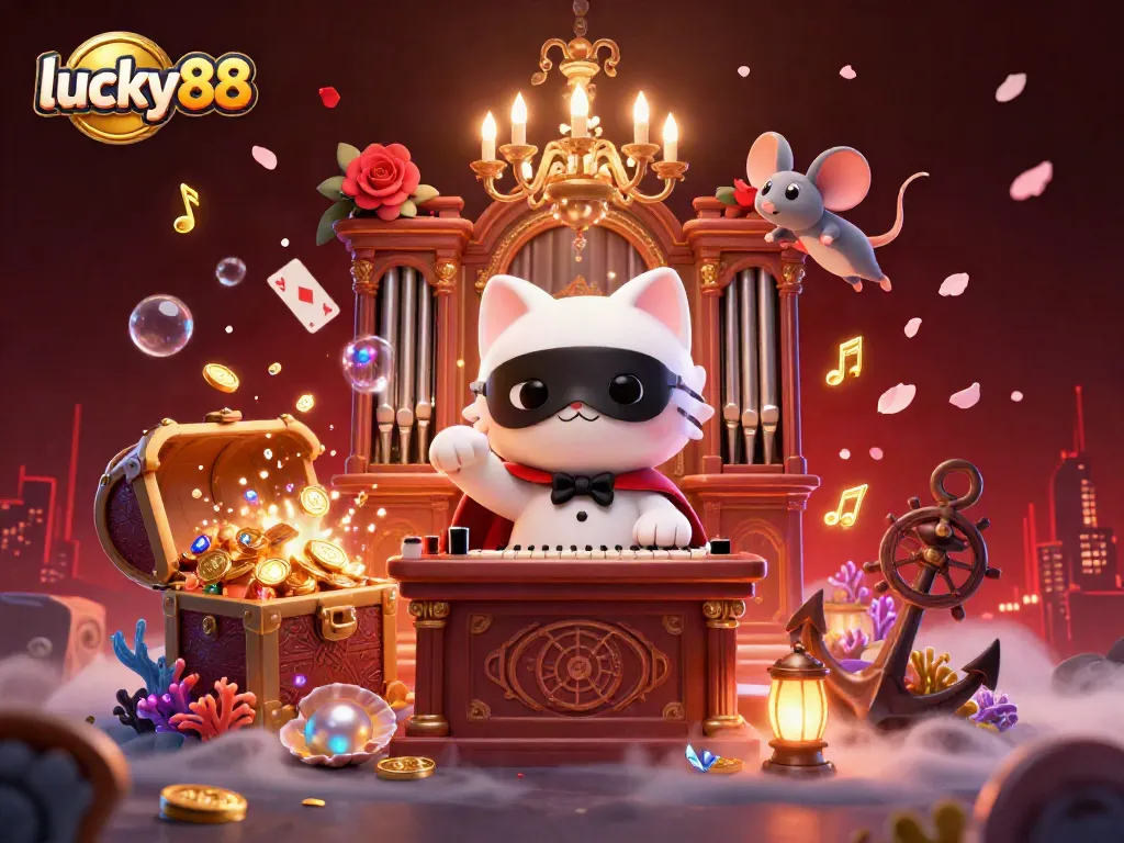Experience the captivating atmosphere of lucky88 with this vibrant 3D illustration showcasing a whimsical casino scene filled with treasure, characters, and energy.