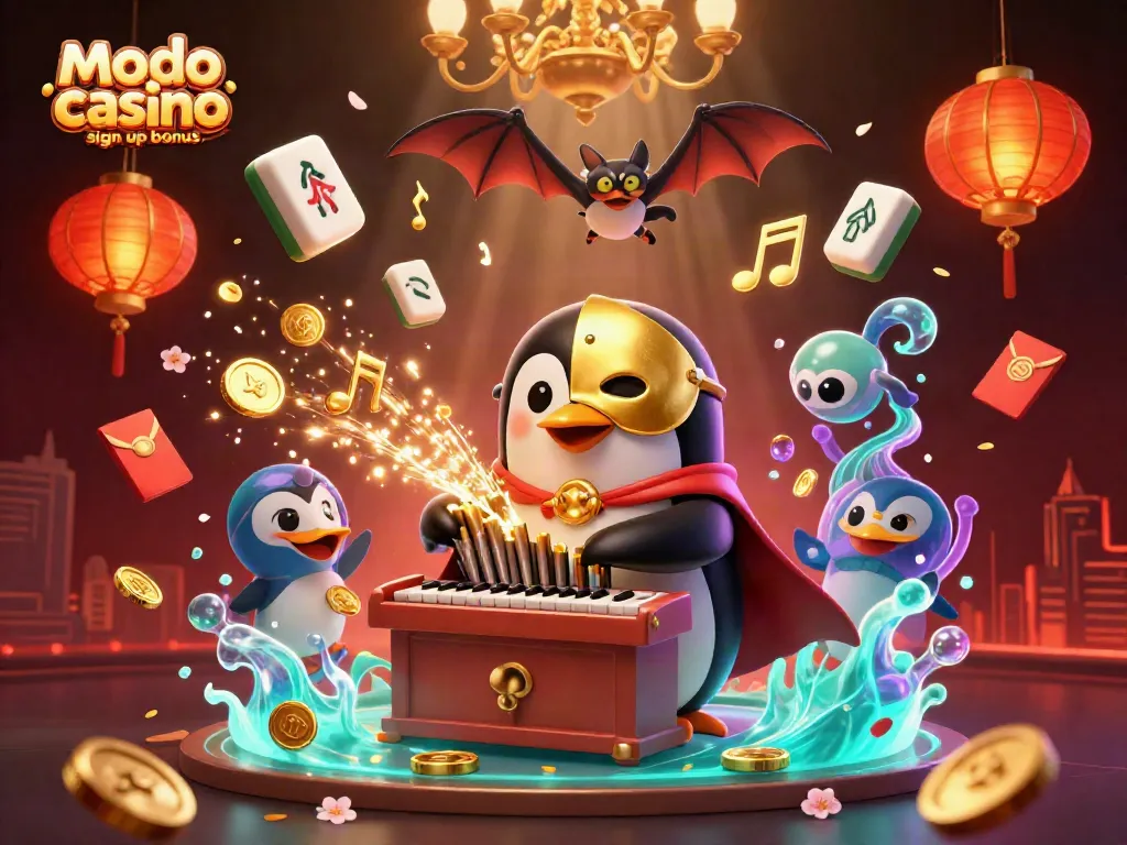 Claim the modo casino sign up bonus and enjoy gameplay with vibrant 3D elements and golden coins flying around.
