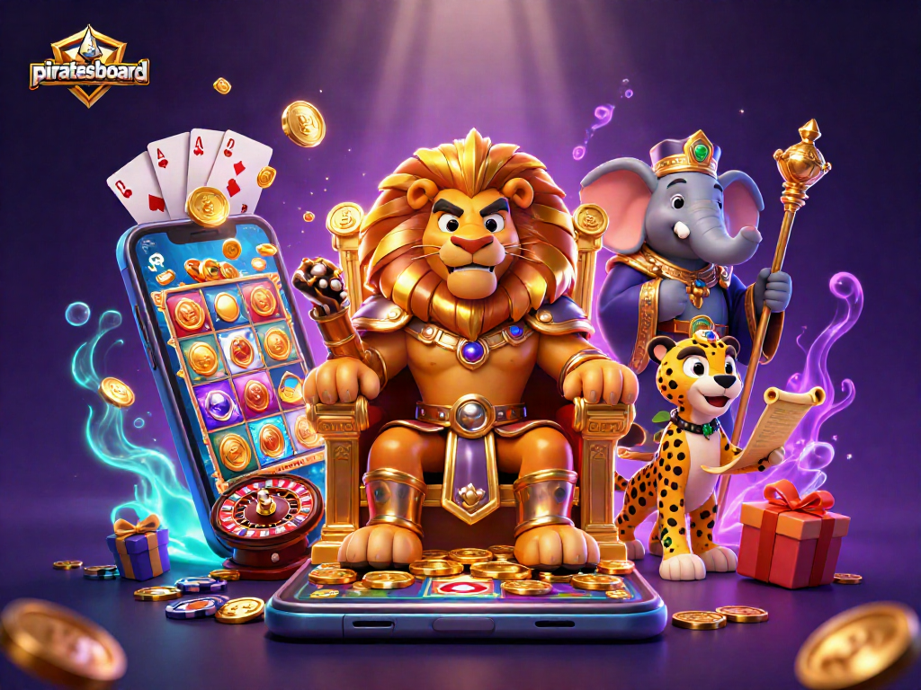 Experience thrilling gameplay with piratesboard featuring a lion king, slot games, and dazzling effects.