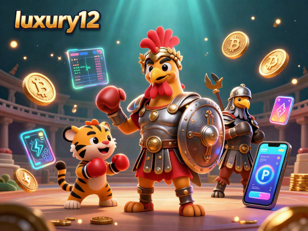 Experience thrilling gameplay at luxury12 with a vibrant 3D gladiatorial scene showcasing crypto elements.