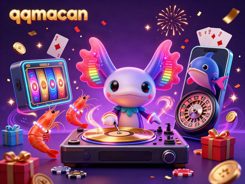 Experience the vibrant world of qqmacan featuring a DJ axolotl and energetic sea creatures in a thrilling underwater casino setting.