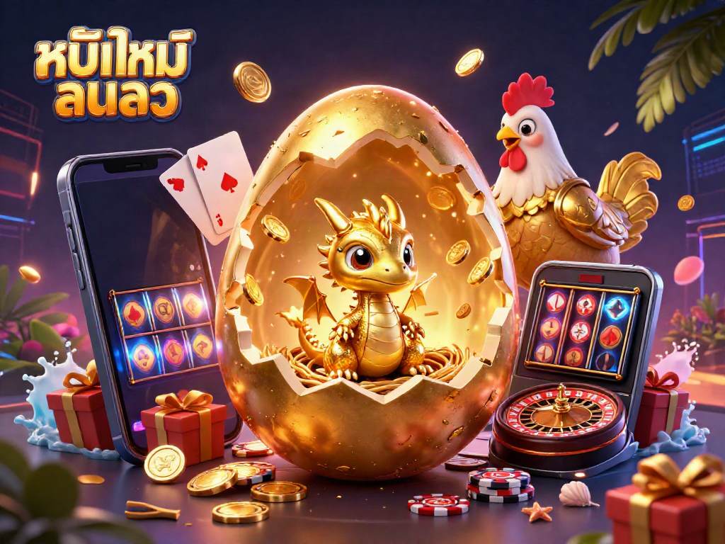 Experience หนังใหม่ชนโรง with a dazzling golden dragon illustration amidst exciting casino games.