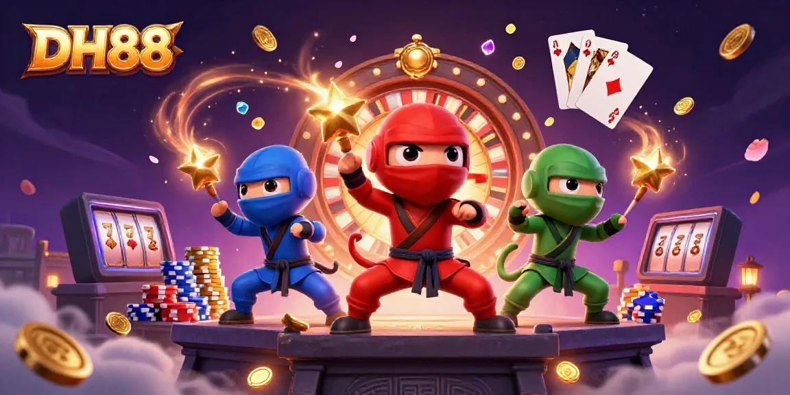 Engage in thrilling gameplay with DH88, featuring colorful chameleon ninjas and dazzling casino elements.
