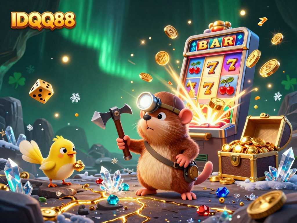 Experience thrilling gameplay at IDQQ88 with a vibrant scene of treasure hunting and jackpot celebrations.