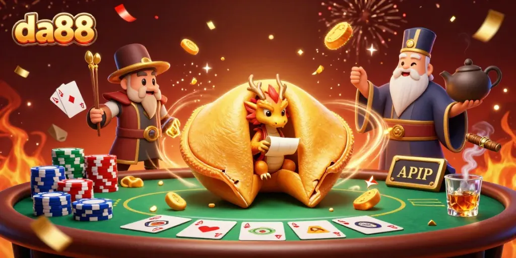 Experience winning moments at da88 with a dynamic 3D casino scene featuring poker and enchanting characters.
