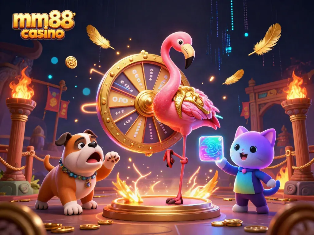 Experience thrilling gameplay at mm88 casino with dynamic scenes featuring a game show host, excited contestants, and winning prizes.