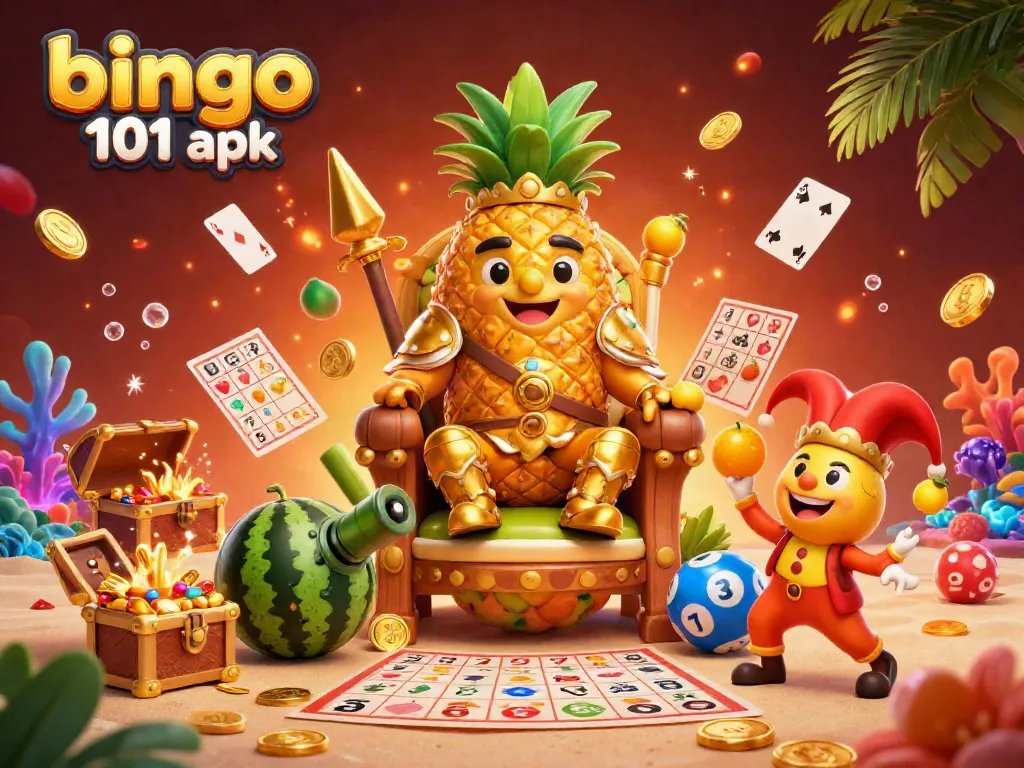 Engage with Bingo 101 APK in this vibrant 3D illustration, featuring exciting gaming elements and rewards.