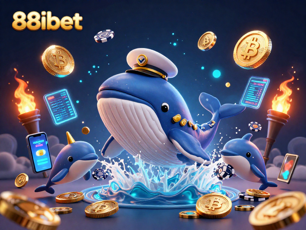 Experience the thrill of gaming at 88ibet with vibrant 3D whale amidst dazzling rewards.