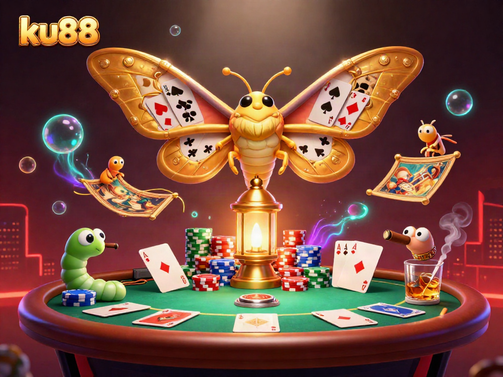 Engage in dynamic gameplay at ku88, featuring a vibrant casino scene with colorful poker elements.