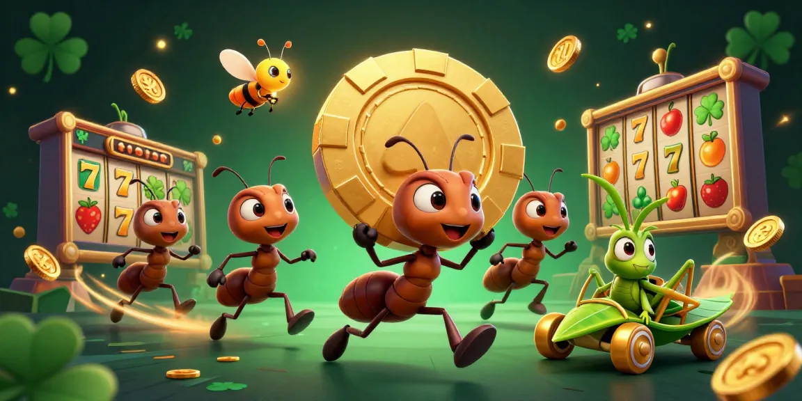 Engage with slot gacor hari ini as ants steal a massive golden poker chip in a vibrant casino heist.
