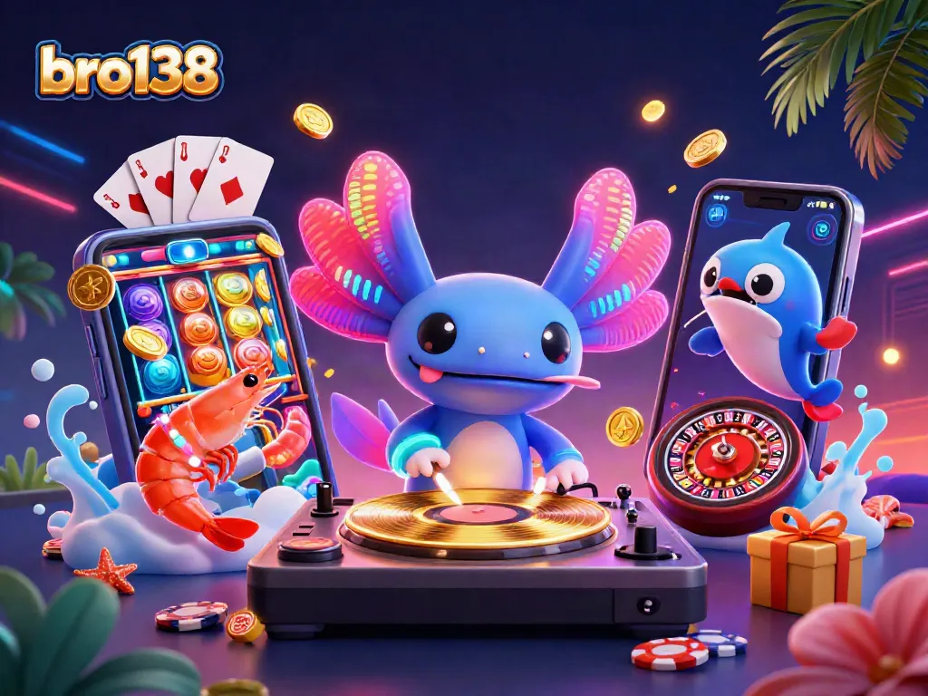 Spin to win with bro138 in a vibrant, underwater casino party atmosphere featuring exciting game elements.