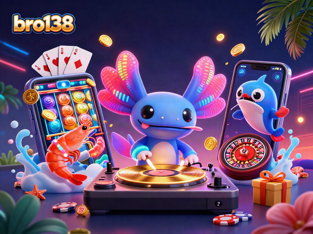 Spin to win with bro138 in a vibrant, underwater casino party atmosphere featuring exciting game elements.