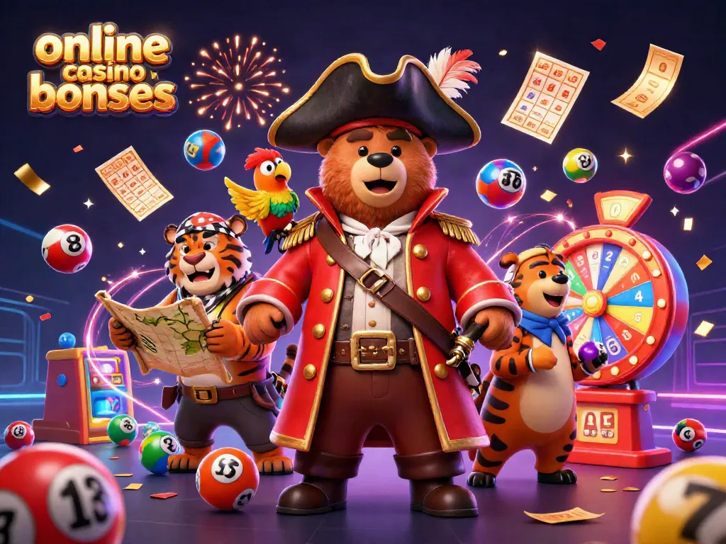 Experience online casino bonuses with colorful characters celebrating big wins in a vibrant 3D scene.