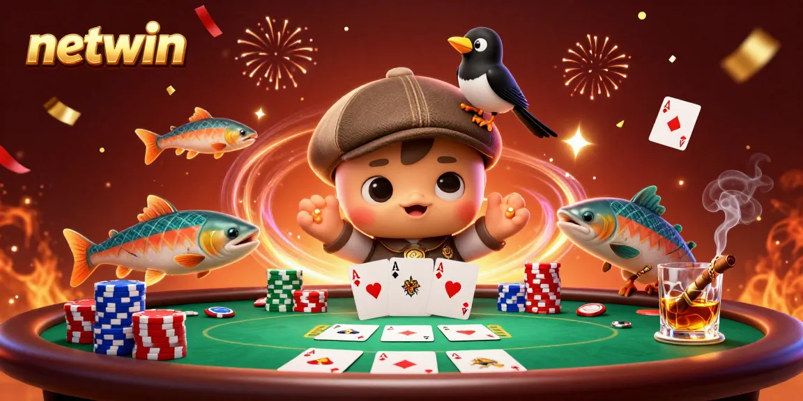 Experience excitement at netwin with playful characters enjoying a vibrant casino atmosphere.