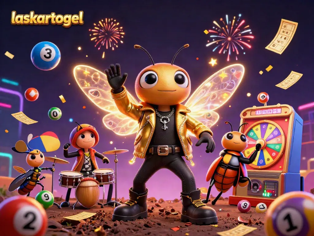 Experience the excitement of laskartogel with vibrant lottery elements and a rock star cicada scene.