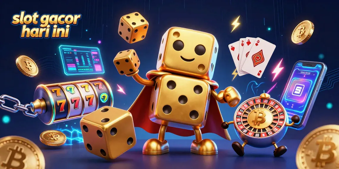 Engage with the exciting slot gacor hari ini featuring stunning 3D golden dice elements in a dynamic casino scene.