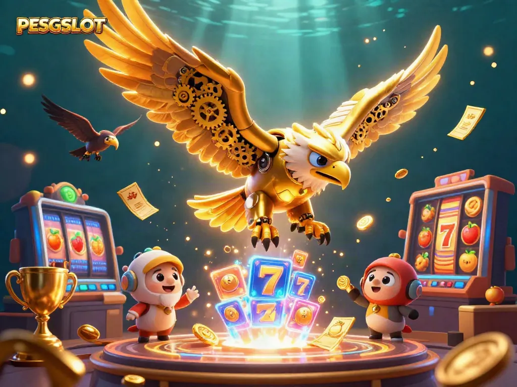 PESGSLOT elevates your gaming with immersive lucky 7s and slot reels in a dynamic casino scene.