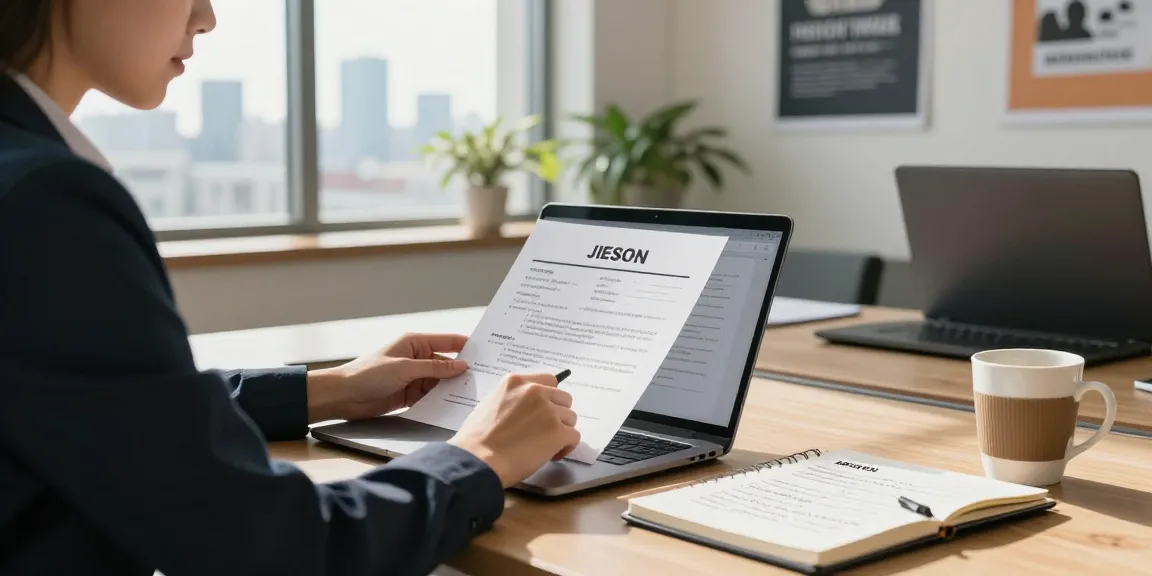 Engaging job search scene showing a person focused on หางาน applications in a modern office.