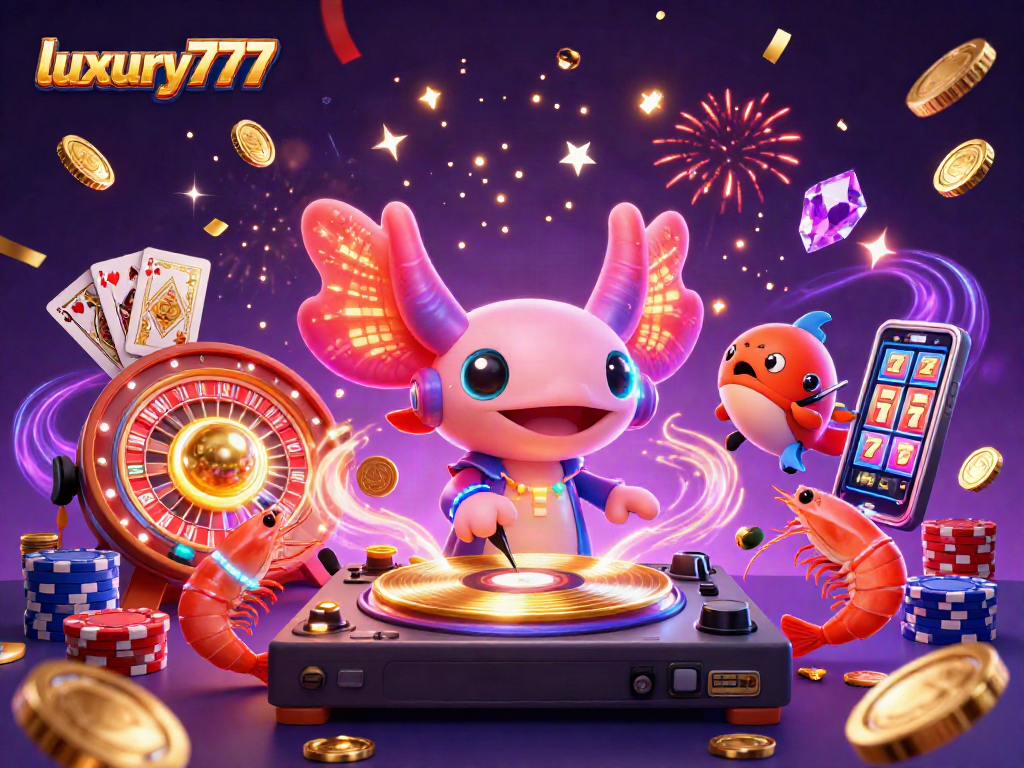 Slot mesin luxury777 menunjukkan kemenangan dalam suasana meriah dengan karakter unik.
