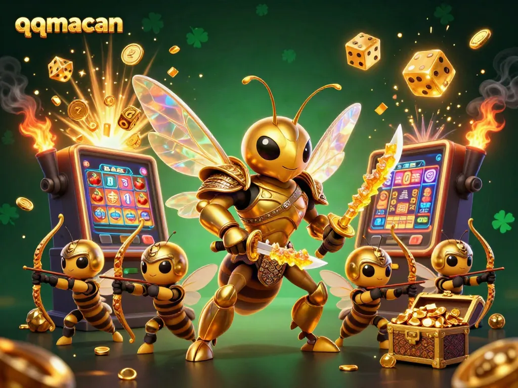 Spin and win with qqmacan's vibrant casino scene, featuring dynamic characters and jackpots.