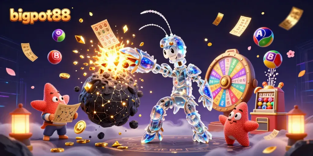 Menangkan hadiah besar dengan bigpot88 dalam ilustrasi kasino penuh warna dan dinamis.