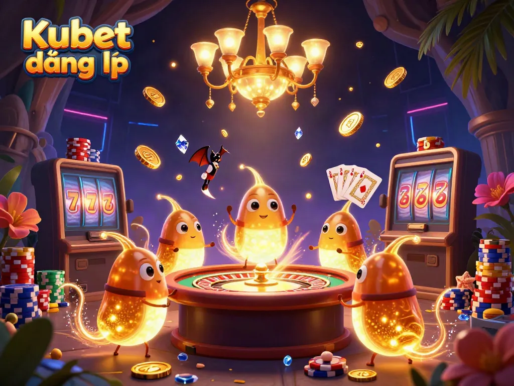 Experience the excitement of Kubet đăng nhập with glowworms lighting a vibrant casino scene.