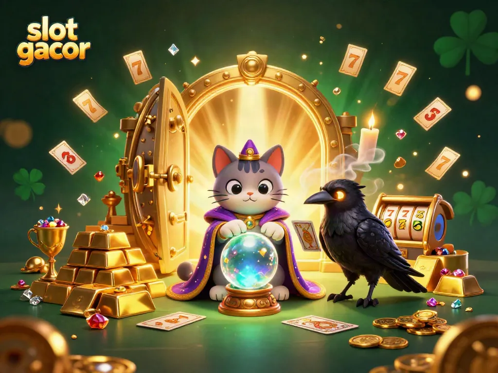 Spin and win with the slot gacor fortune teller scene featuring magical elements and vibrant riches.