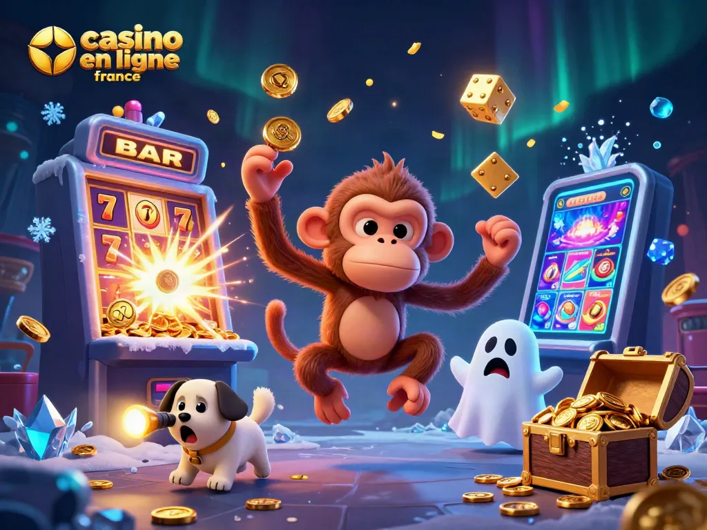 Experience thrilling action at casino en ligne france with a ghostly monkey juggling golden coins and games.