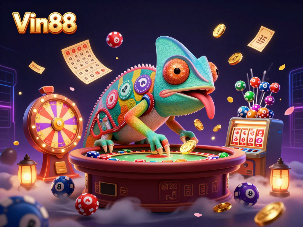 Experience the vibrant Vin88 chameleon casino owner amidst dynamic gaming elements.