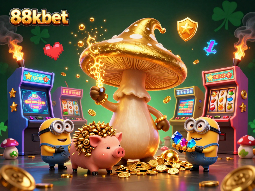 Experience thrilling wins at 88kbet with a vibrant 3D casino scene filled with magical gold and dynamic action.