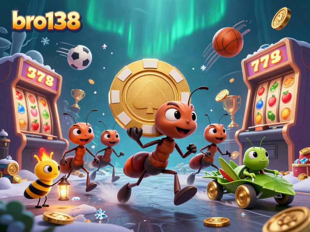 Experience thrilling wins with bro138 in an action-packed 3D casino heist featuring ants, slot reels, and vibrant rewards.