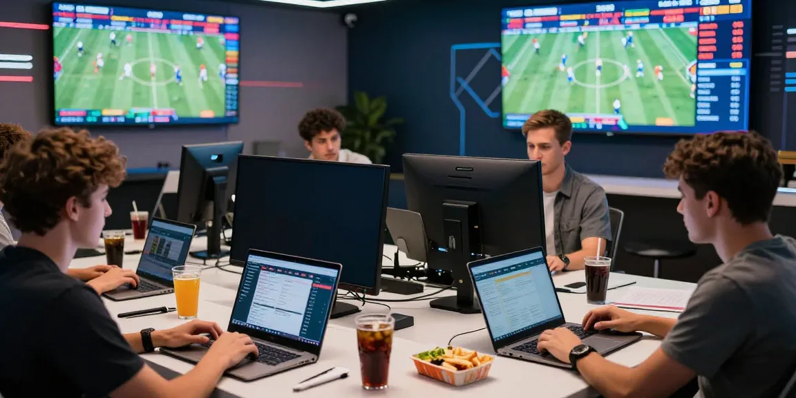 WWBOLA sports betting scene with diverse bettors analyzing odds and stats.