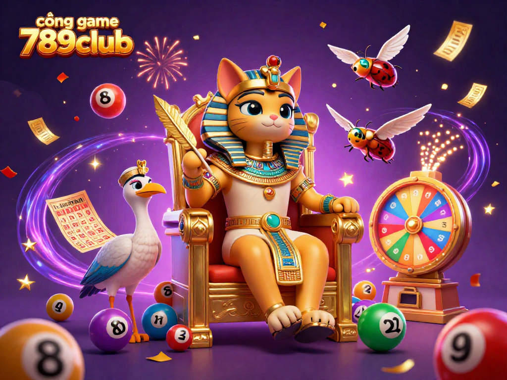 Experience excitement with cổng game 789club featuring dynamic lottery elements and Egyptian-themed characters.