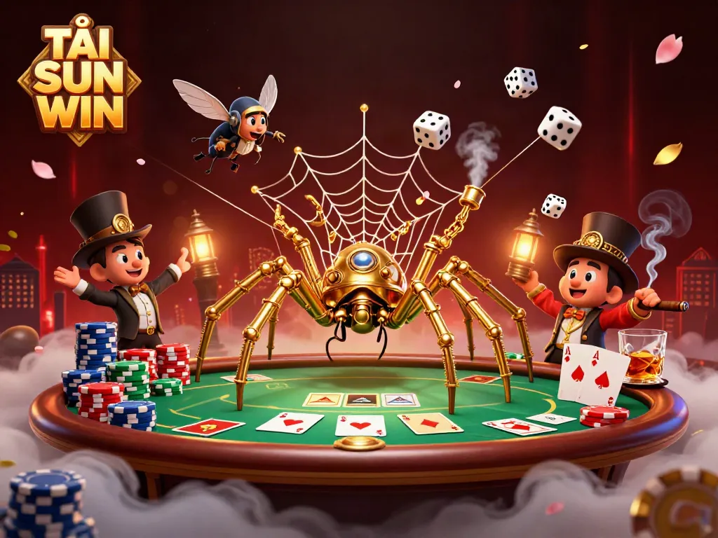 Engage with TẢI SUN WIN through an intricate web of golden chains, poker chips, and dynamic casino elements.